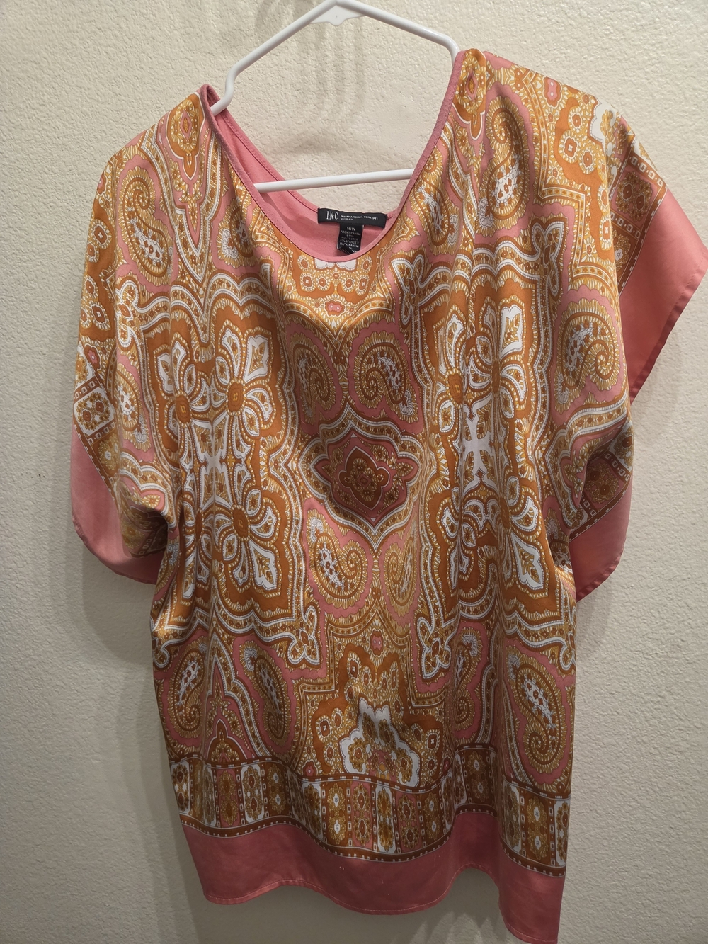 INC International Concepts Pink & Gold Paisley Short-Sleeve Blouse
